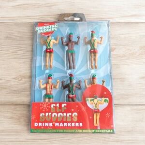NEW Drinking Buddies Elf Drink Markers Party Christmas Merry Cocktails Novelty